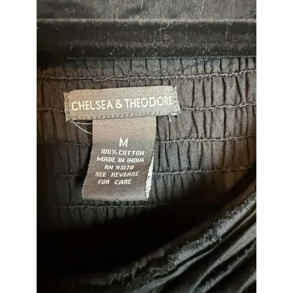 Chelsea & Theodore Black Peasant Flare Sundress Smocked Dress Boho Sz M - Picture 8 of 11